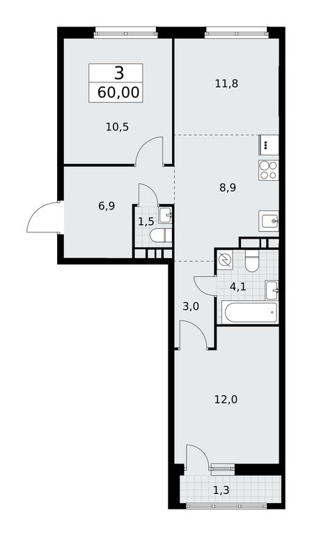 2-BD Apartment Sale, 60平方米 at Rodniye Kvartaly, Kvartal № 33, Marushkinskoye Settlement, Moscow, Russia #1