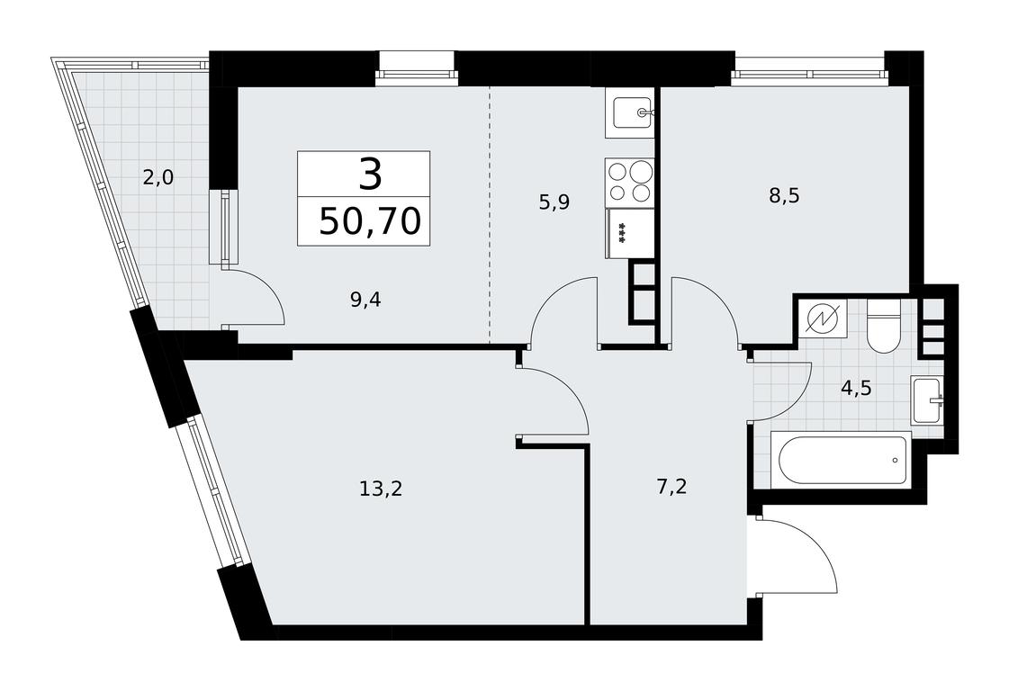 2-BD Apartment Sale, 50.7平方米 at Rodniye Kvartaly, Kvartal № 33, Marushkinskoye Settlement, Moscow, Russia #1