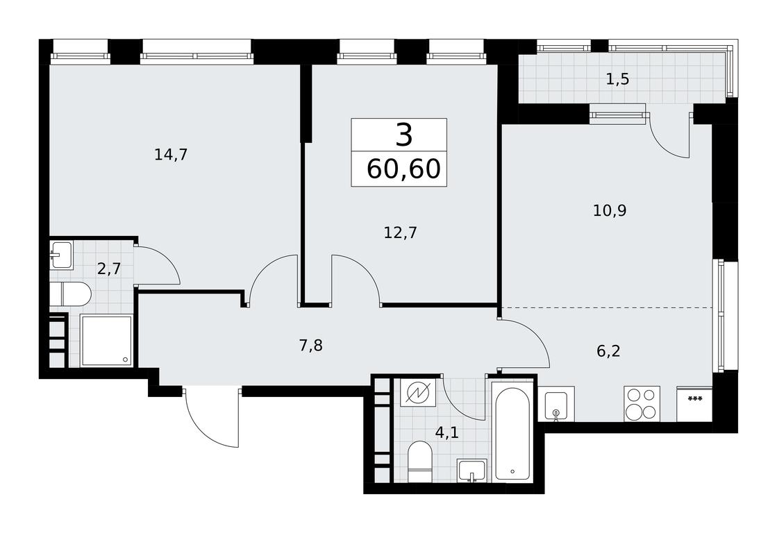 2-BD Apartment Sale, 60.6平方米 at Rodniye Kvartaly, Kvartal № 33, Marushkinskoye Settlement, Moscow, Russia #1