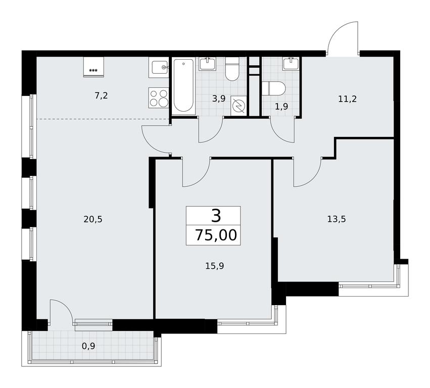 2-BD Apartment Sale, 75平方米 at Rodniye Kvartaly, Kvartal № 33, Marushkinskoye Settlement, Moscow, Russia #1