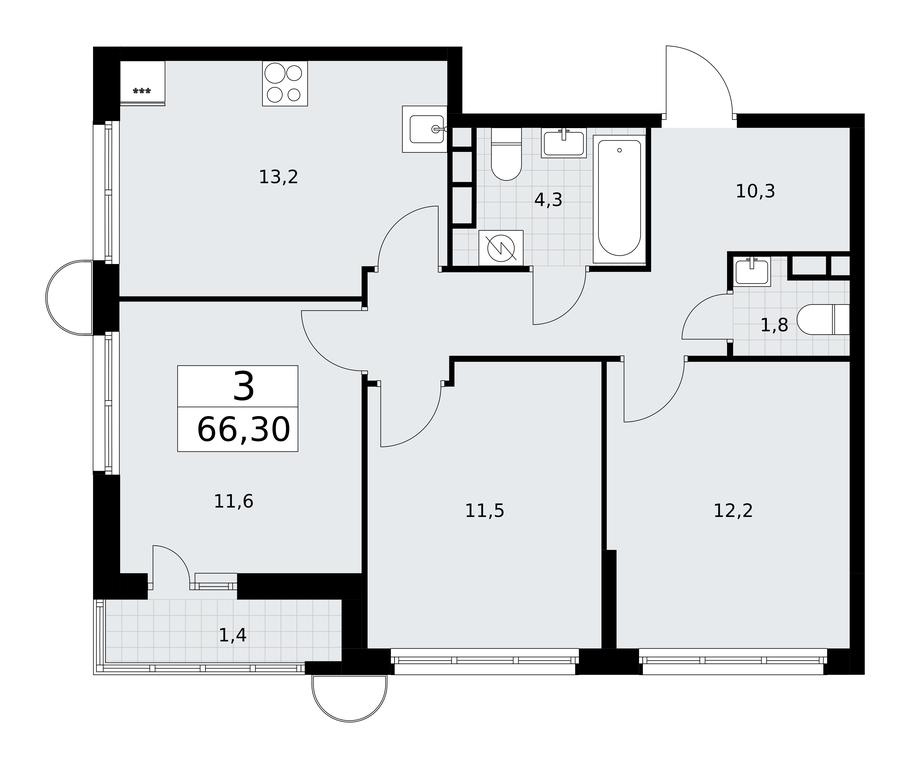Продажа 2-комн. квартиры, 66,3 м² в ЖК «Родные кварталы», Квартал № 33, поселение Марушкинское, Москва, Россия #1