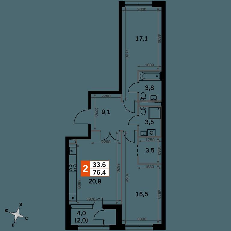 2-BD Apartment Sale, 76.4 sq. m. at Sky Garden, Stroitelny Drive, 9с6, Moscow, Russia #2 2-BD Apartment Sale, 76.4 sq. m. at Sky Garden, Stroitelny Drive, 9с6, Moscow, Russia #2