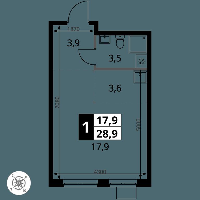 Apartment Sale, 28.9 sq. m. at Pervy Donskoj, zhiloy mikrorayon Sapronovo, derevnya Sapronovo, Leninskiy City District, Moscow Region, Russia #2