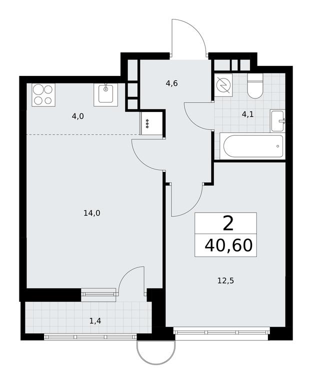 1-BD Apartment Sale, 40.6平方米 at Rodniye Kvartaly, Kvartal № 33, Marushkinskoye Settlement, Moscow, Russia #1