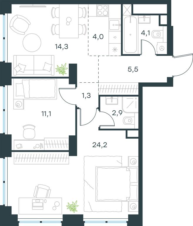 2-BD Apartment Sale, 67.4 sq. m. at Level Zvenigorodskaya, 3rd Silikatny Drive, 6к1, Moscow, Russia #1 2-BD Apartment Sale, 67.4 sq. m. at Level Zvenigorodskaya, 3rd Silikatny Drive, 6к1, Moscow, Russia #1