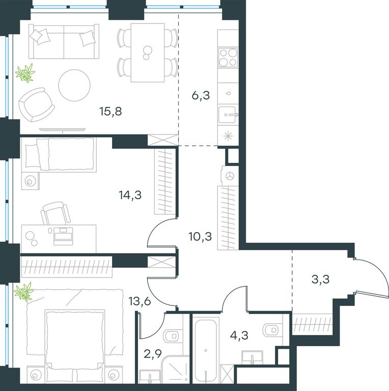 2-BD Apartment Sale, 70.8 sq. m. at Level Zvenigorodskaya, 3rd Silikatny Drive, 6к1, Moscow, Russia #1 2-BD Apartment Sale, 70.8 sq. m. at Level Zvenigorodskaya, 3rd Silikatny Drive, 6к1, Moscow, Russia #1