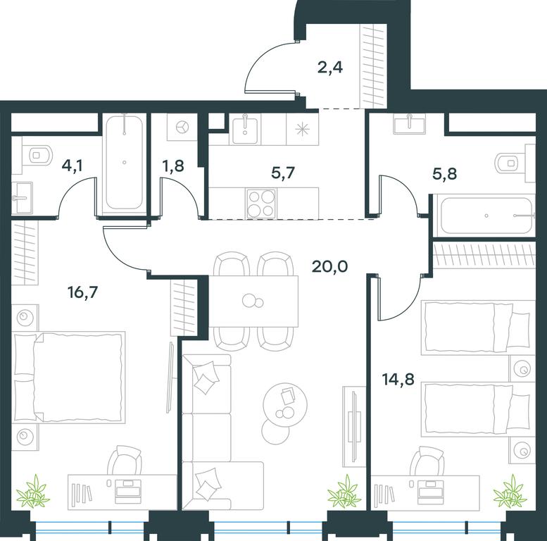 2-BD Apartment Sale, 71.3 sq. m. at Level Akademicheskaya, Profsoyuznaya Street, 2/22, Moscow, Russia #1