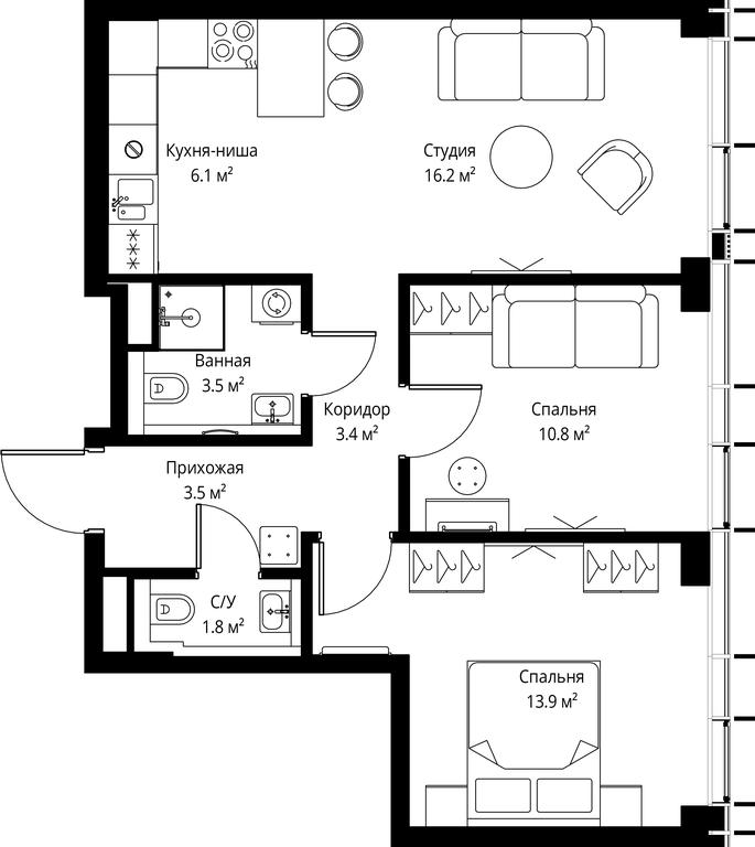 2-BD Apartment Sale, 59.2 sq. m. at Symphony 34, 2nd Khutorskaya Street, 38А, Moscow, Russia #2 2-BD Apartment Sale, 59.2 sq. m. at Symphony 34, 2nd Khutorskaya Street, 38А, Moscow, Russia #2