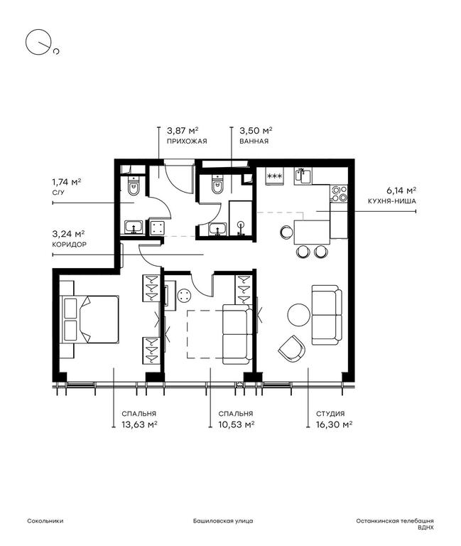 2-BD Apartment Sale, 59.4平方米 at Symphony 34, 2nd Khutorskaya Street, 38А, Moscow, Russia #1 2-BD Apartment Sale, 59.4平方米 at Symphony 34, 2nd Khutorskaya Street, 38А, Moscow, Russia #1