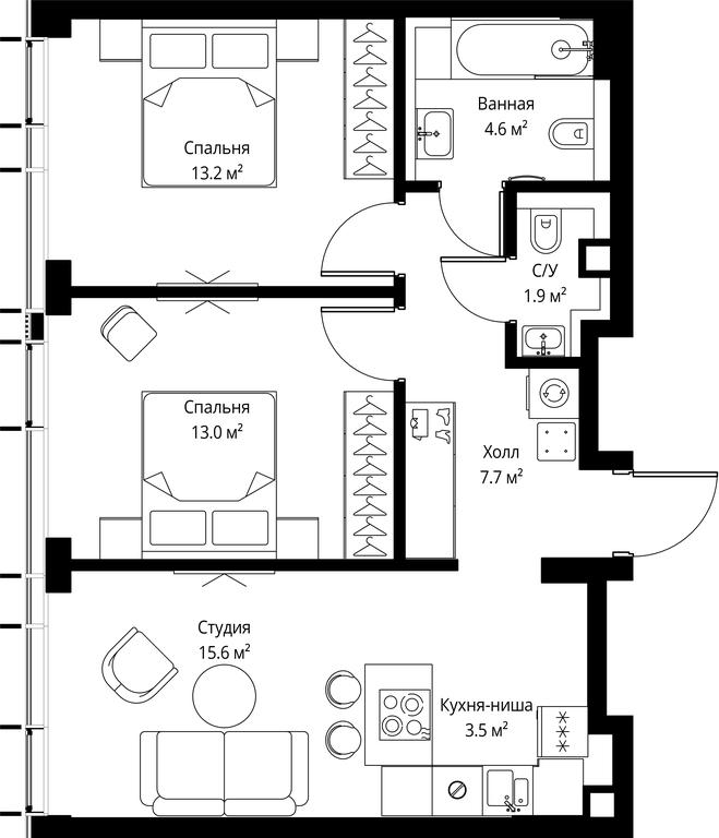 2-BD Apartment Sale, 59.5 sq. m. at Symphony 34, 2nd Khutorskaya Street, 38А, Moscow, Russia #2