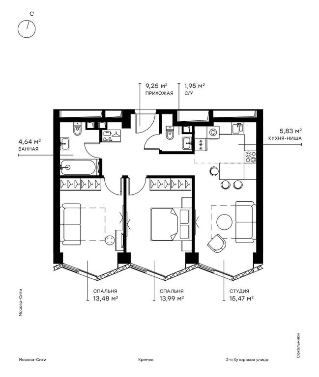 2-BD Apartment Sale, 65 sq. m. at Symphony 34, 2nd Khutorskaya Street, 38А, Moscow, Russia #1 2-BD Apartment Sale, 65 sq. m. at Symphony 34, 2nd Khutorskaya Street, 38А, Moscow, Russia #1