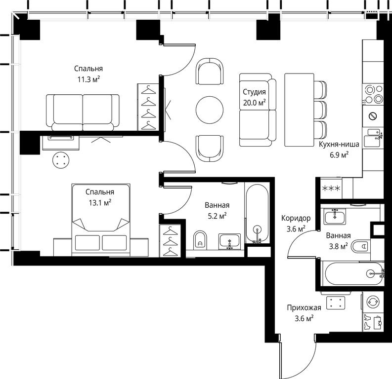 2-BD Apartment Sale, 67.5 sq. m. at Symphony 34, 2nd Khutorskaya Street, 38А, Moscow, Russia #2