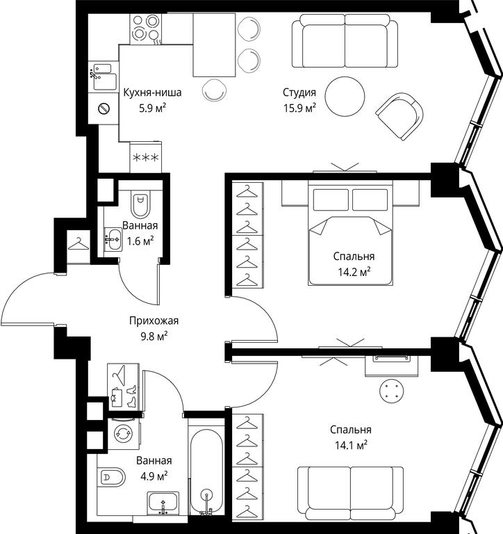 2-BD Apartment Sale, 66.4平方米 at Symphony 34, 2nd Khutorskaya Street, 38А, Moscow, Russia #2 2-BD Apartment Sale, 66.4平方米 at Symphony 34, 2nd Khutorskaya Street, 38А, Moscow, Russia #2