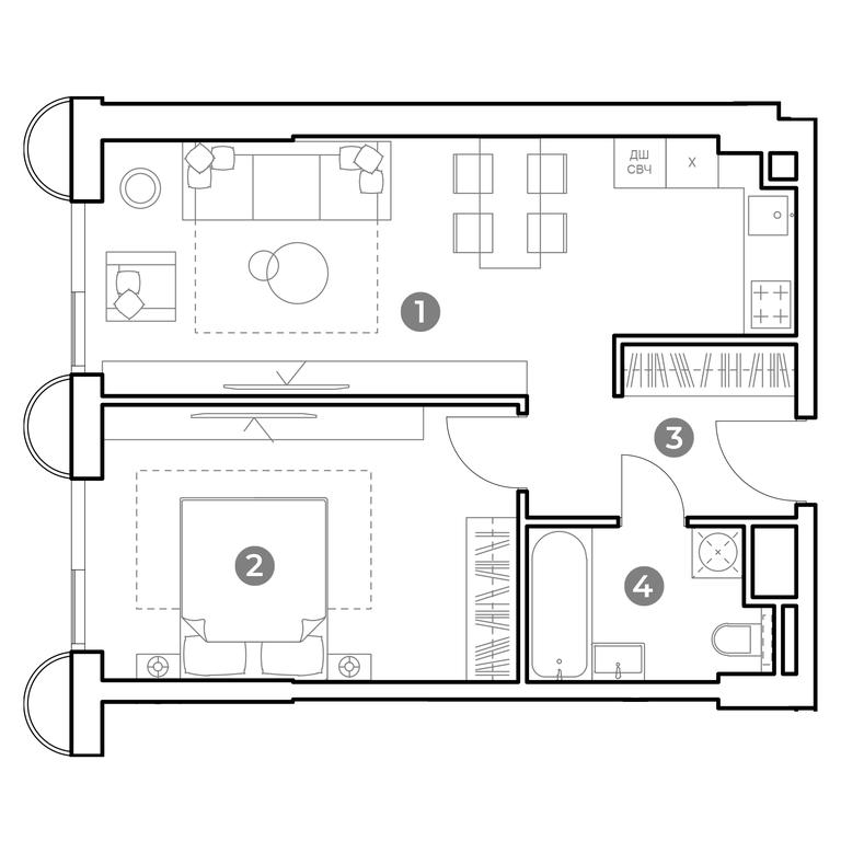 1-BD Apartment Sale, 48.7 sq. m. at Nametkin Tower, Namyotkina Street, 10А, Moscow, Russia #1