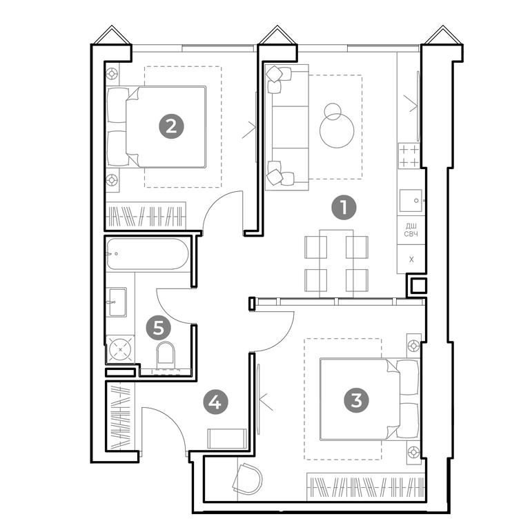 2-BD Apartment Sale, 56.8 sq. m. at Nametkin Tower, Namyotkina Street, 10А, Moscow, Russia #1