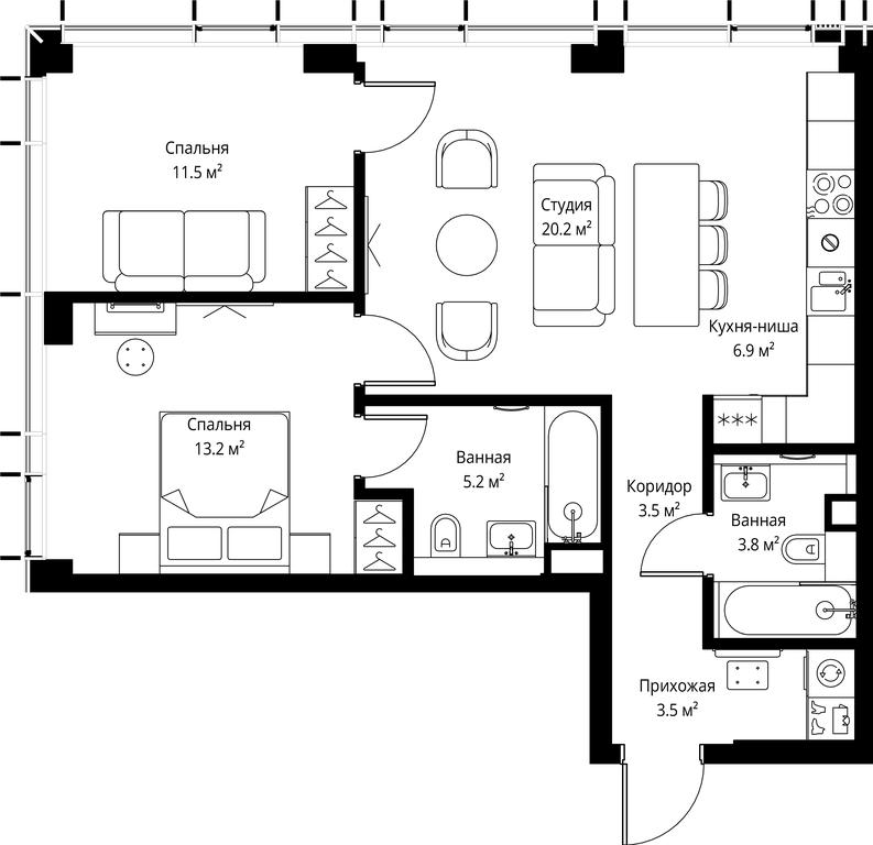 2-BD Apartment Sale, 67.8 sq. m. at Symphony 34, 2nd Khutorskaya Street, 38А, Moscow, Russia #2
