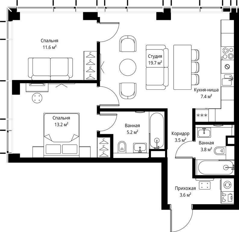 2-BD Apartment Sale, 68 sq. m. at Symphony 34, 2nd Khutorskaya Street, 38А, Moscow, Russia #2 2-BD Apartment Sale, 68 sq. m. at Symphony 34, 2nd Khutorskaya Street, 38А, Moscow, Russia #2