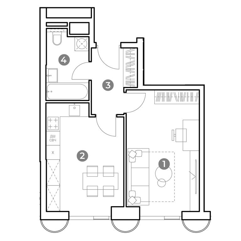 1-BD Apartment Sale, 41平方米 at Nametkin Tower, Namyotkina Street, 10А, Moscow, Russia #2