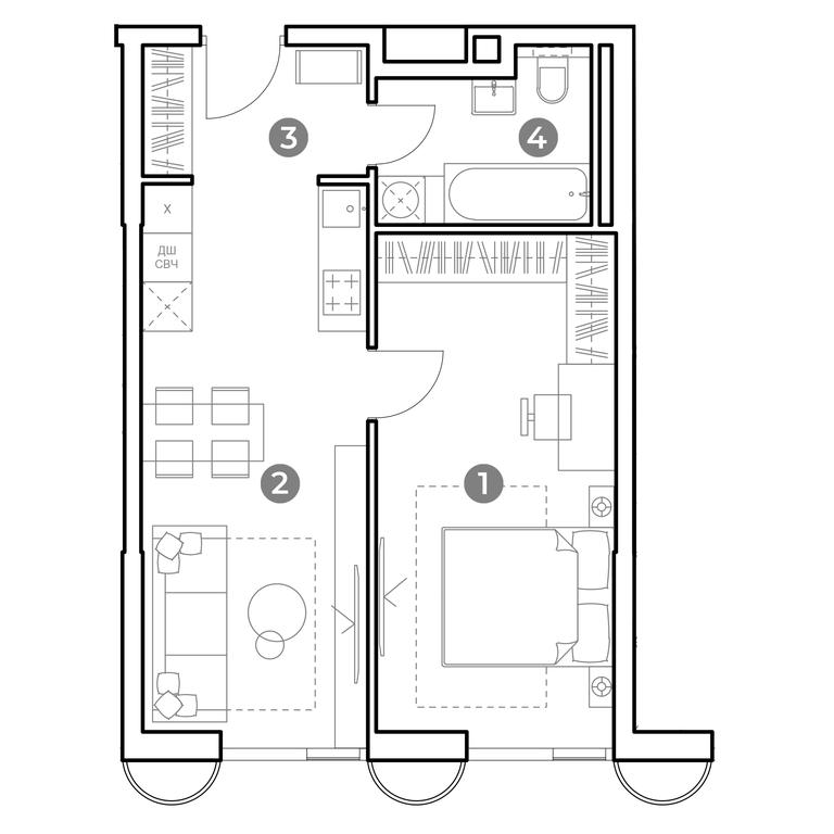 1-BD Apartment Sale, 46.6 sq. m. at Nametkin Tower, Namyotkina Street, 10А, Moscow, Russia #1