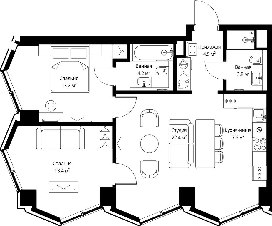 2-BD Apartment Sale, 69.1 sq. m. at Symphony 34, 2nd Khutorskaya Street, 38А, Moscow, Russia #2