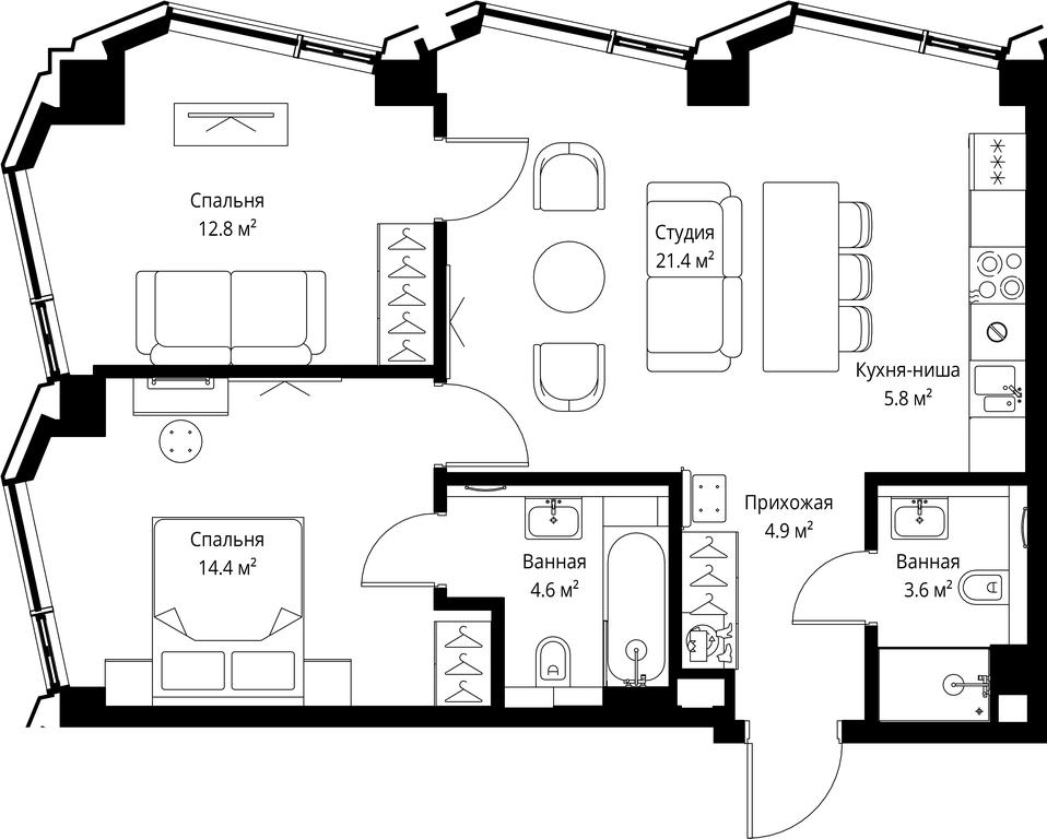 2-BD Apartment Sale, 67.5 sq. m. at Symphony 34, 2nd Khutorskaya Street, 38А, Moscow, Russia #2 2-BD Apartment Sale, 67.5 sq. m. at Symphony 34, 2nd Khutorskaya Street, 38А, Moscow, Russia #2