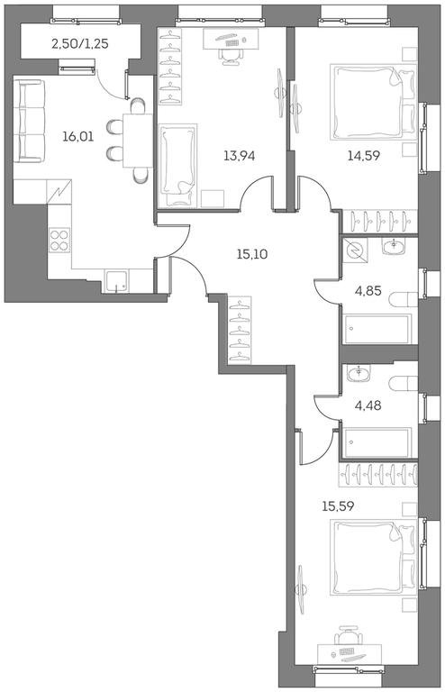 Apartment Sale, 85.81平方米 at Akvilon Beside 2 0, Ryazansky Avenue, Moscow, Russia #2