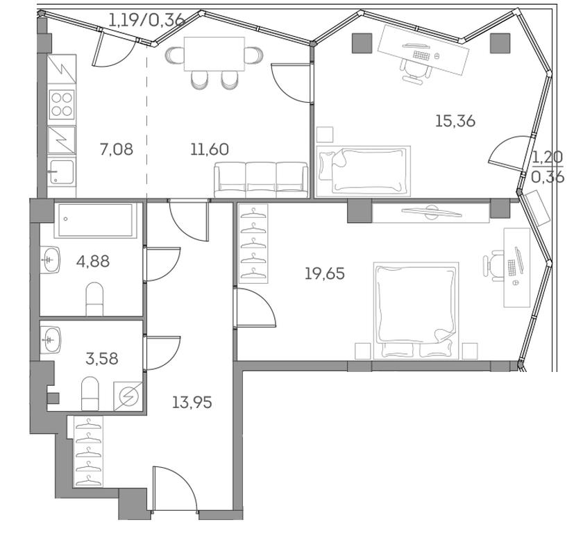 Apartment Sale, 76.82平方米 at Akvilon Beside 2 0, Ryazansky Avenue, Moscow, Russia #2