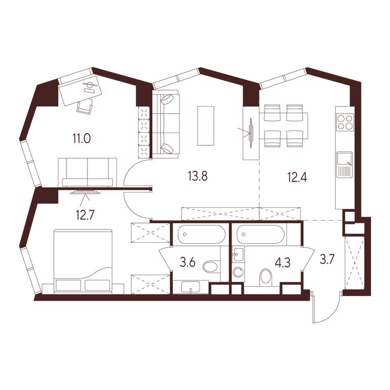 2-BD Apartment Sale, 61.5 sq. m. at INDY TOWERS (Indi Tauerz), Kuusinen Street, Moscow, Russia #1 2-BD Apartment Sale, 61.5 sq. m. at INDY TOWERS (Indi Tauerz), Kuusinen Street, Moscow, Russia #1
