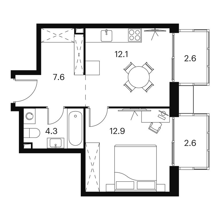 1-BD Apartment Sale, 42.1 sq. m. at Akvilon Signal (Akvilon Signal), Signalny Drive, 12, Moscow, Russia #1