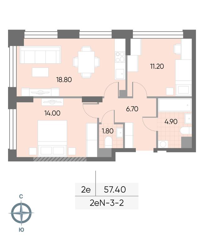 2-BD Apartment Sale, 57.4平方米 at Wave, Borisovskye Prudy Street, 1Б, Moscow, Russia #2 2-BD Apartment Sale, 57.4平方米 at Wave, Borisovskye Prudy Street, 1Б, Moscow, Russia #2