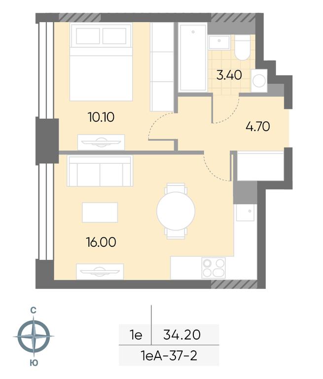 1-BD Apartment Sale, 34.2 sq. m. at Wave, Borisovskye Prudy Street, 1Б, Moscow, Russia #1