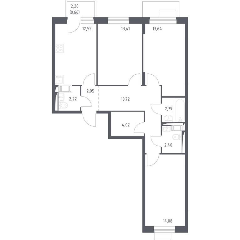 2-BD Apartment Sale, 78.51 sq. m. at Piatnitskie Luga, Pyatnitskoye Highway, 2, derevnya Yurlovo, Solnechnogorsk City District, Moscow Region, Russia #1