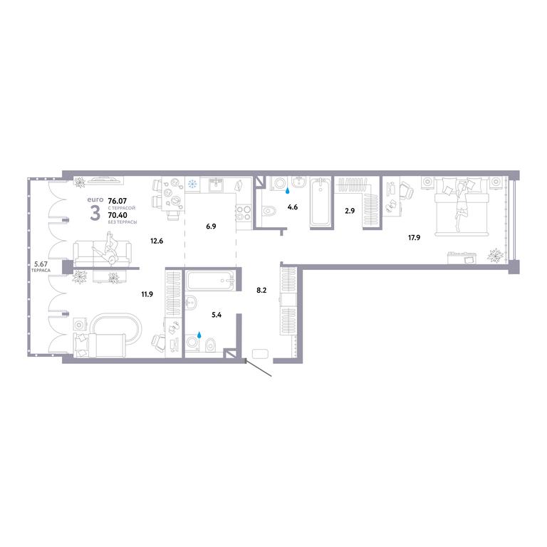 2-BD Apartment Sale, 76.07平方米 at Strana.Ozernaya, Ozyornaya Street, 42с7, Moscow, Russia #1 2-BD Apartment Sale, 76.07平方米 at Strana.Ozernaya, Ozyornaya Street, 42с7, Moscow, Russia #1