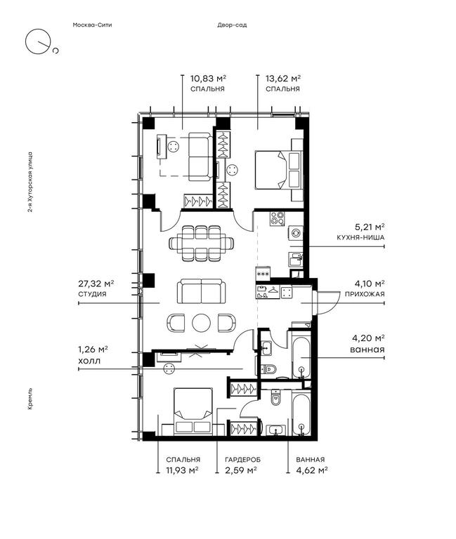 3-BD Apartment Sale, 86.8 sq. m. at Symphony 34, 2nd Khutorskaya Street, 38А, Moscow, Russia #1