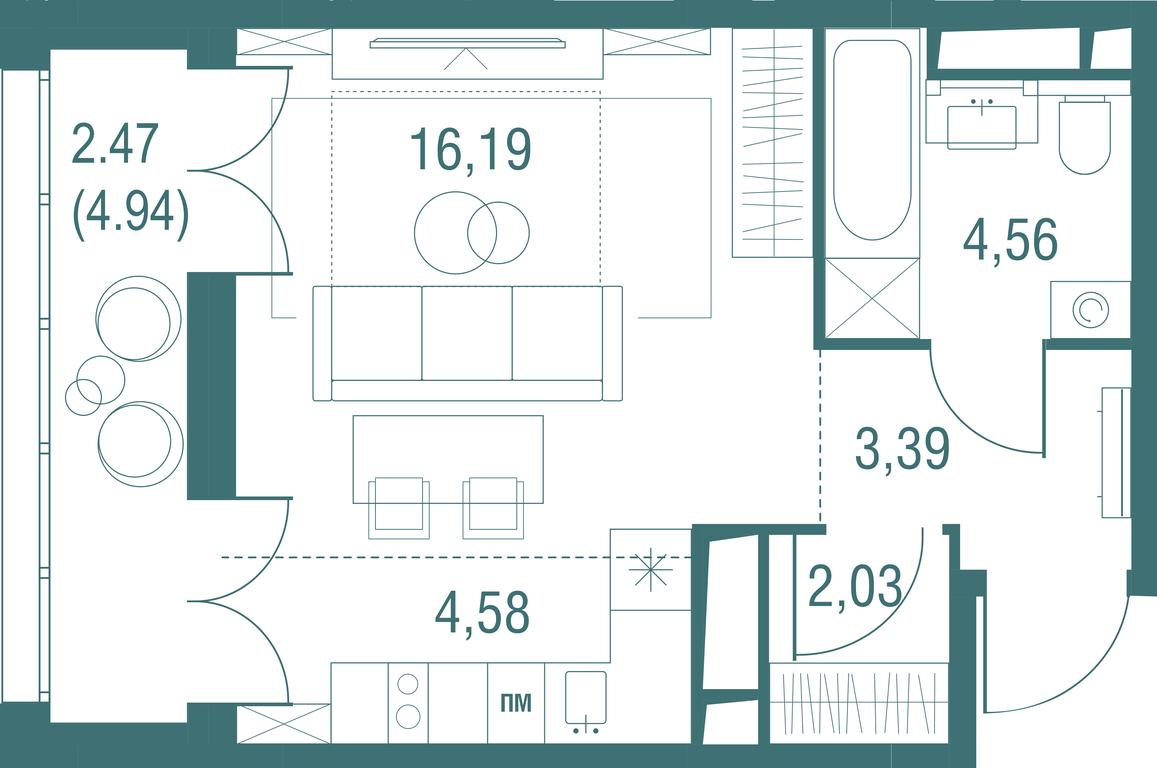 Apartment Sale, 33.22平方米 at Odinburg, Severnaya Street, 11, Odintsovo, Moscow Region, Russia #1