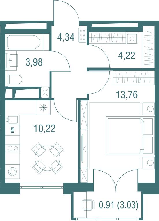 1-BD Apartment Sale, 37.43平方米 at Odinburg, Severnaya Street, 11, Odintsovo, Moscow Region, Russia #1