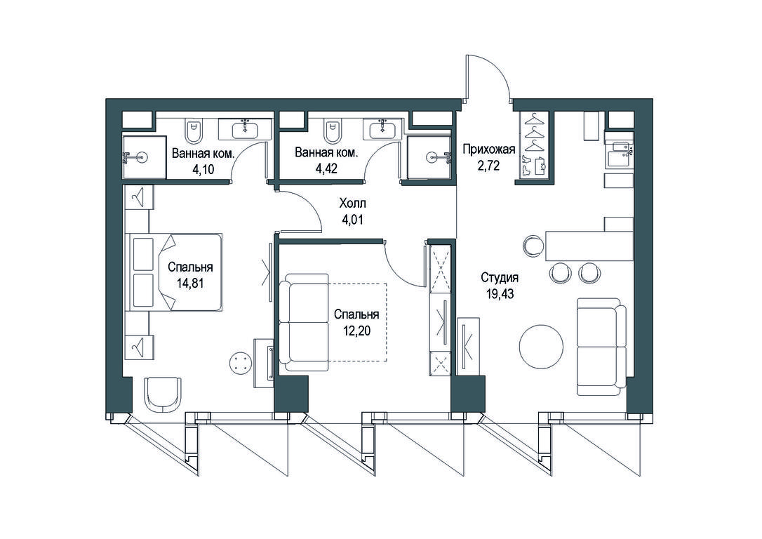 2-BD Apartment Sale, 61.69 sq. m. at Famous, Bagrationovsky Drive, 5к2, Moscow, Russia #1 2-BD Apartment Sale, 61.69 sq. m. at Famous, Bagrationovsky Drive, 5к2, Moscow, Russia #1