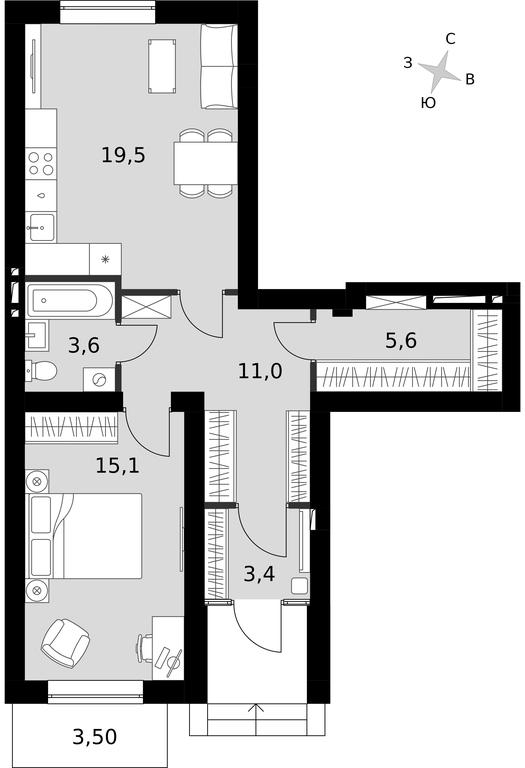 1-BD Apartment Sale, 57.3 sq. m. at Park Aprel, ulitsa Park Aprel, 1, Aprelevka, Naro-Fominskiy City District, Moscow Region, Russia #1