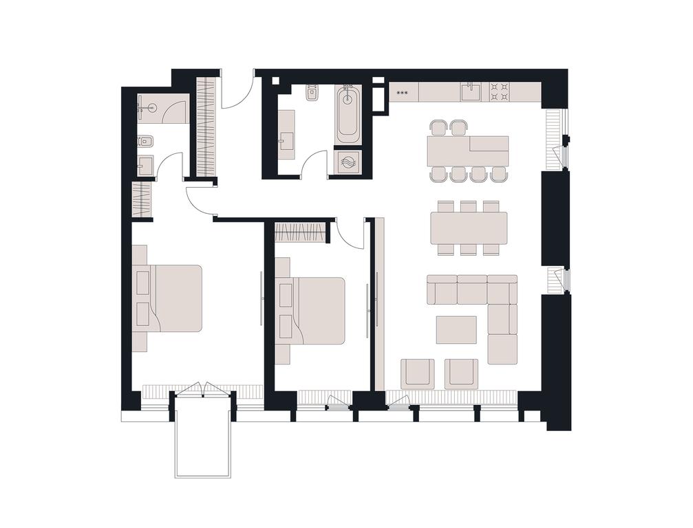 2-BD Apartment Sale, 116.6平方米 at Victory Park Residences, Bratyev Fonchenko Street, вл3, Moscow, Russia #1