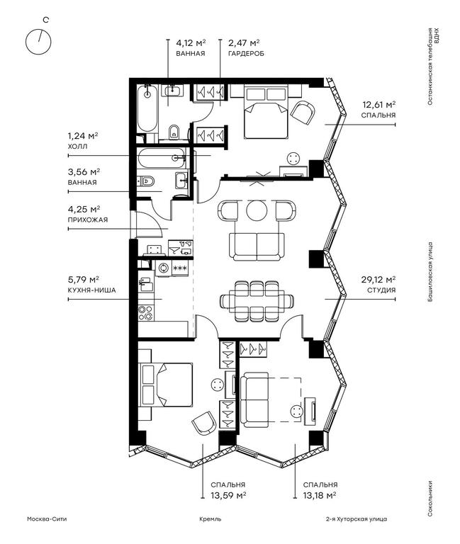 3-BD Apartment Sale, 91.9 sq. m. at Symphony 34, 2nd Khutorskaya Street, 38А, Moscow, Russia #1 3-BD Apartment Sale, 91.9 sq. m. at Symphony 34, 2nd Khutorskaya Street, 38А, Moscow, Russia #1