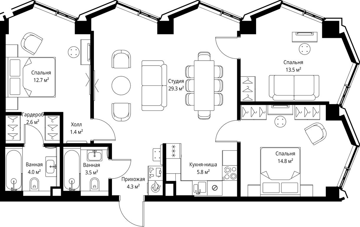 3-BD Apartment Sale, 91.9 sq. m. at Symphony 34, 2nd Khutorskaya Street, 38А, Moscow, Russia #2 3-BD Apartment Sale, 91.9 sq. m. at Symphony 34, 2nd Khutorskaya Street, 38А, Moscow, Russia #2