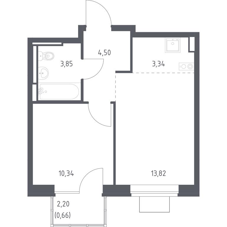 Apartment Sale, 36.51平方米 at Bogdanovskiy Les, derevnya Bogdanikha, Leninskiy City District, Moscow Region, Russia #1