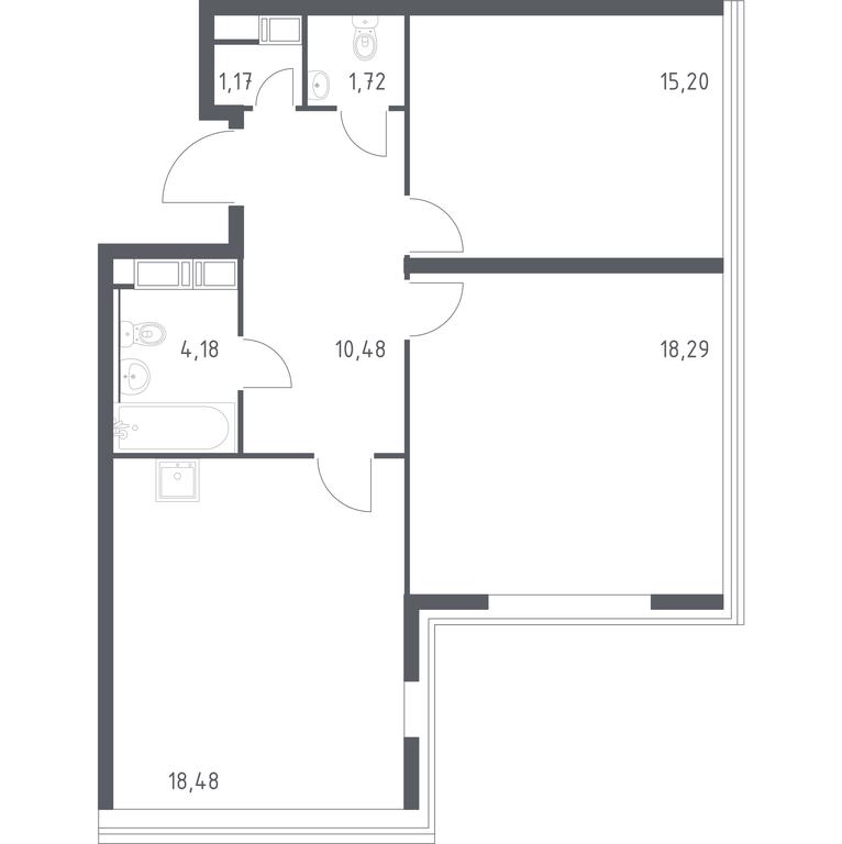 1-BD Apartment Sale, 69.52平方米 at MirrorZdanie, Oktyabrskaya Street, 98, Moscow, Russia #1