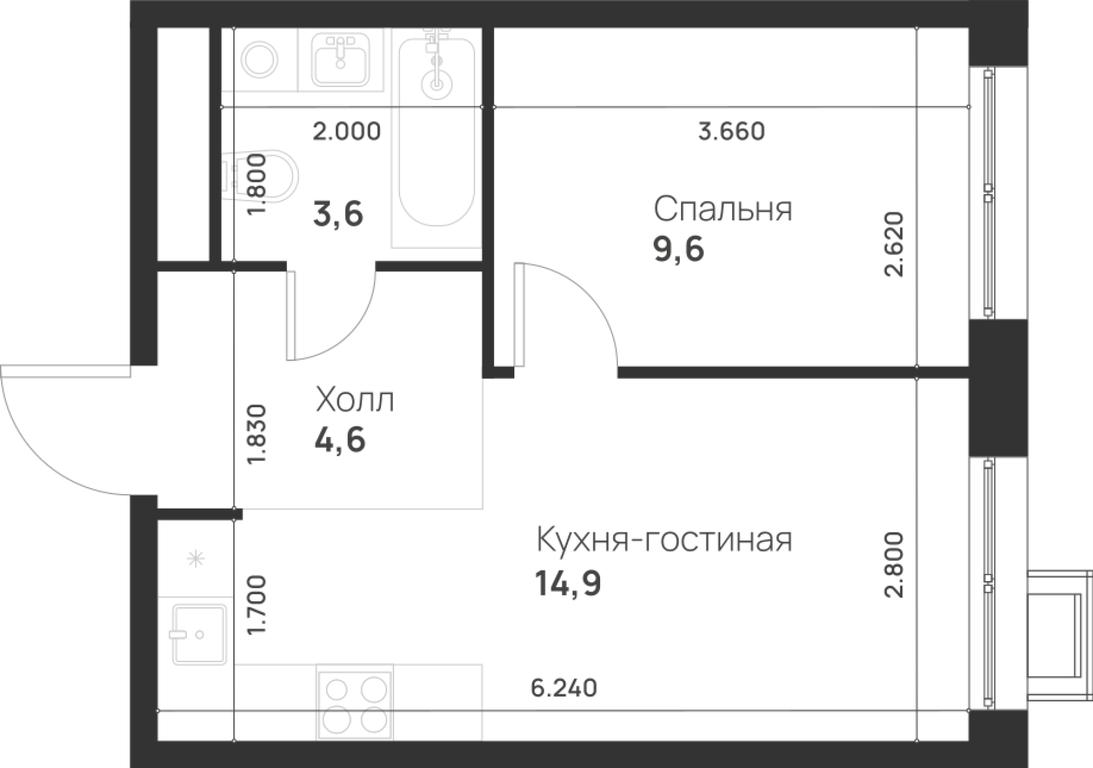 1-BD Apartment Sale, 32.7 sq. m. at Газопровод, Sosenskoye Settlement, Moscow, Russia #1