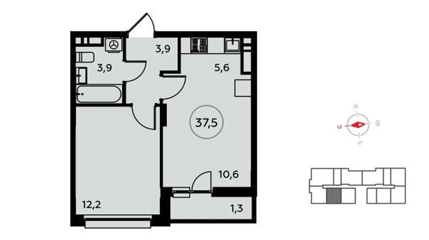 1-BD Apartment Sale, 37.9 sq. m. at Belye Nochi, жилой комплекс Белые Ночи, поселение Сосенское, Москва, Россия #1