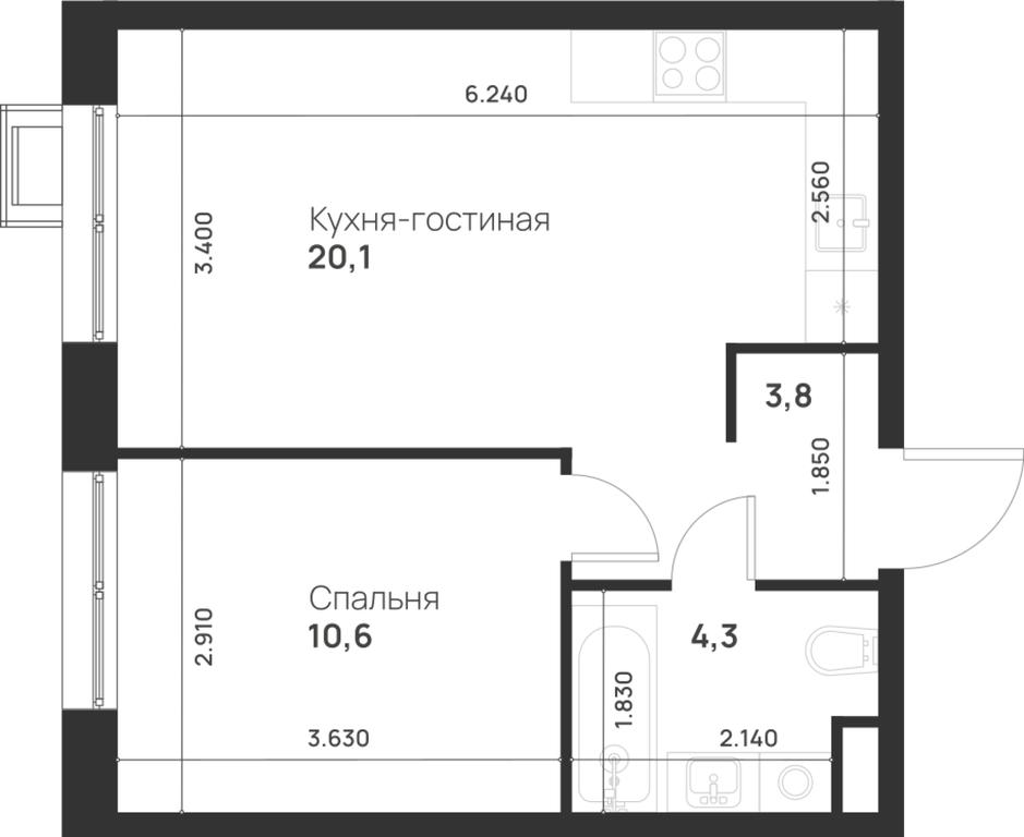 1-BD Apartment Sale, 38.8 sq. m. at Газопровод, Sosenskoye Settlement, Moscow, Russia #1