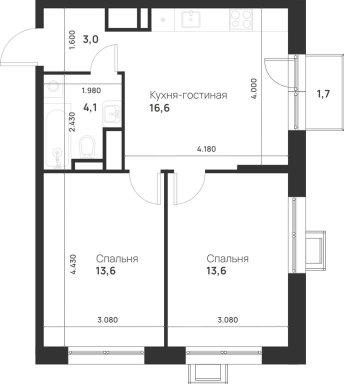 1-BD Apartment Sale, 51.4 sq. m. at Газопровод, Sosenskoye Settlement, Moscow, Russia #1