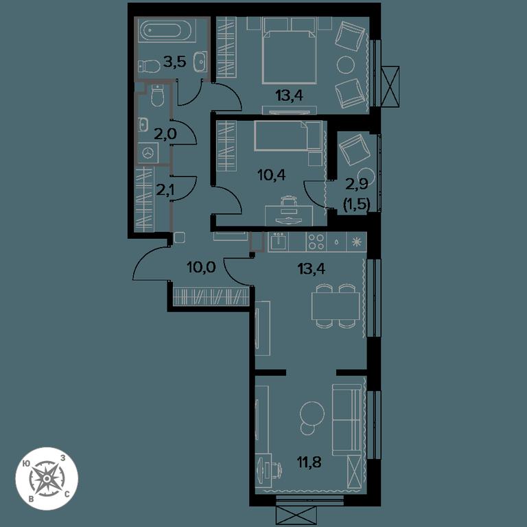 3-BD Apartment Sale, 68.3 sq. m. at Pervyi Leningradskiy, Pervy Leningradskiy Residential Complex, Moscow, Russia #1 3-BD Apartment Sale, 68.3 sq. m. at Pervyi Leningradskiy, Pervy Leningradskiy Residential Complex, Moscow, Russia #1