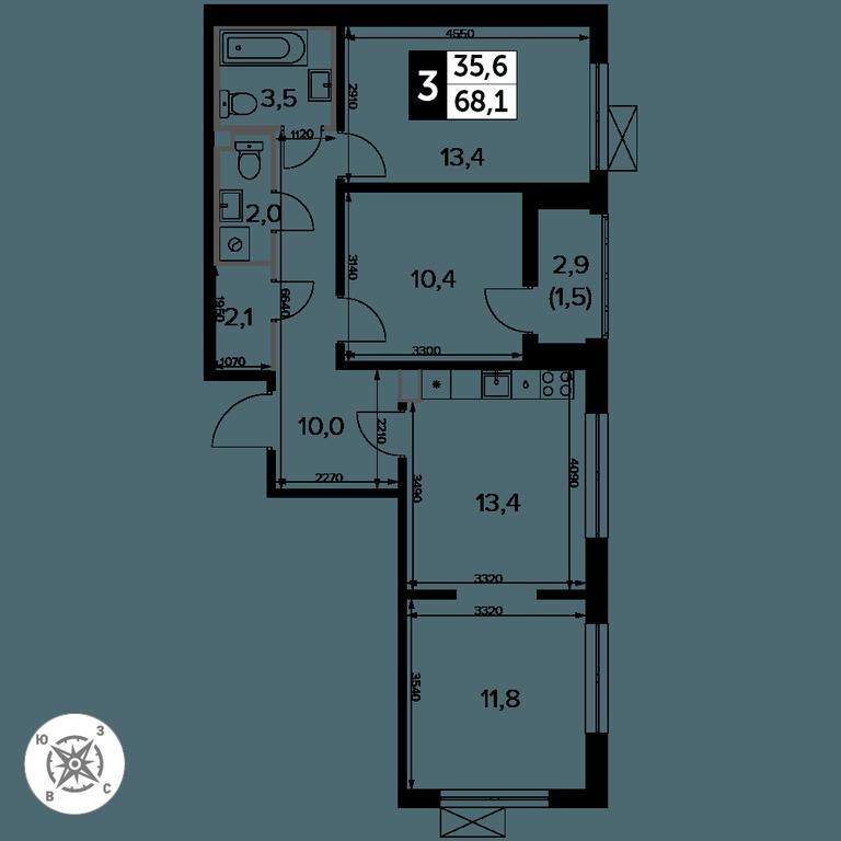 3-BD Apartment Sale, 68.3 sq. m. at Pervyi Leningradskiy, Pervy Leningradskiy Residential Complex, Moscow, Russia #2 3-BD Apartment Sale, 68.3 sq. m. at Pervyi Leningradskiy, Pervy Leningradskiy Residential Complex, Moscow, Russia #2