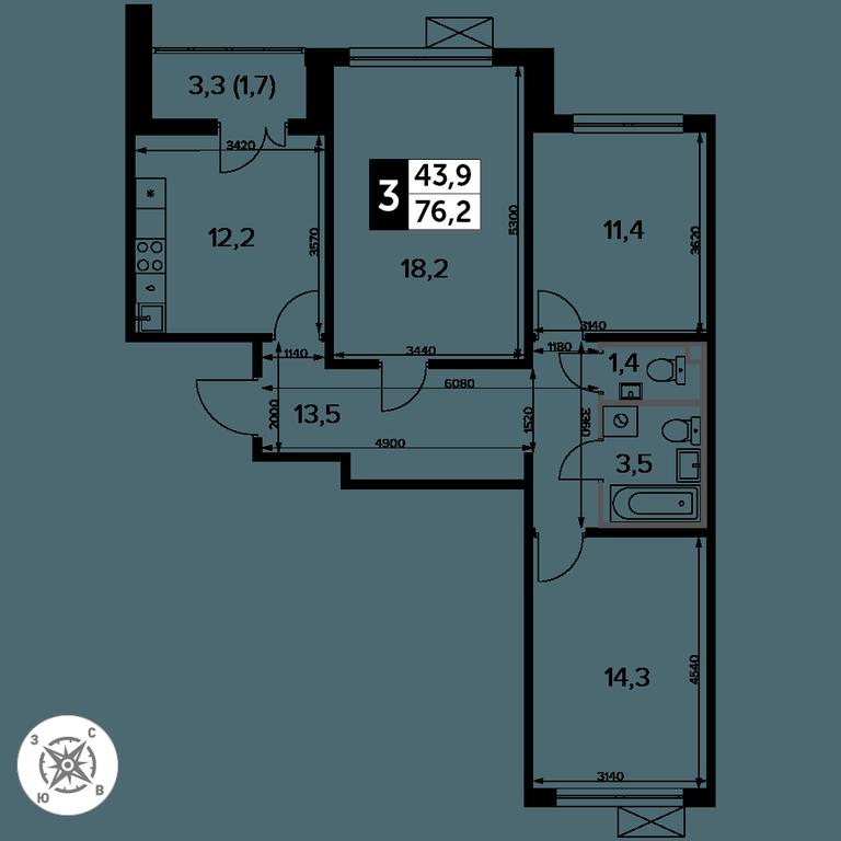 3-BD Apartment Sale, 76.2 sq. m. at Pervyi Leningradskiy, Pervy Leningradskiy Residential Complex, Moscow, Russia #2 3-BD Apartment Sale, 76.2 sq. m. at Pervyi Leningradskiy, Pervy Leningradskiy Residential Complex, Moscow, Russia #2